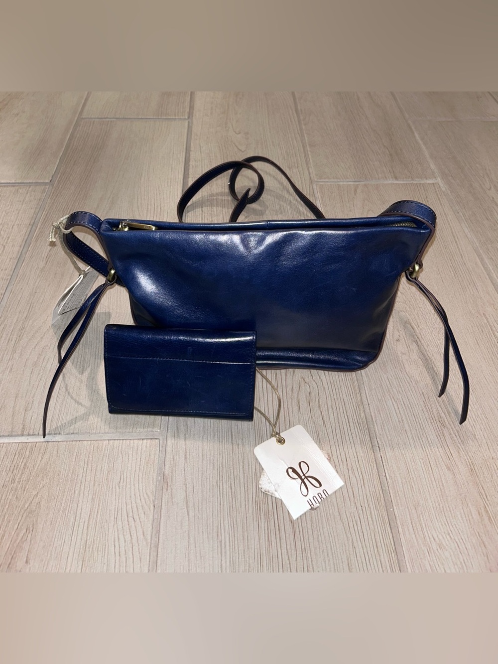 HOBO Navy Leather Crossbody Bag with Matching Card Case